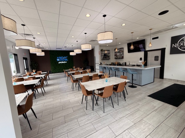 Next Door dining room and full bar set for a private event